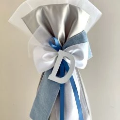 KaterinasDesigns Blue And Silver Upright Bow Personalized Lambatha - 3ft