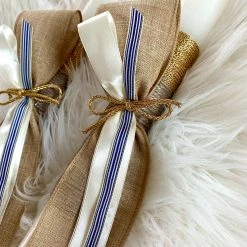 KaterinasDesigns Gold Burlap And Navy Striped Lambatha - 3ft