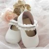 KaterinasDesigns Girls Baptismal Leather White Diamond Soft Sole Shoe