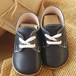 KaterinasDesigns Boys Baptismal Navy Leather Lace Up Walking Shoe