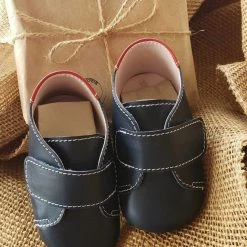 KaterinasDesigns Navy Leather Velcro Soft Sole Shoe