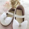 KaterinasDesigns Girls Baptismal White Leather Bow Walking Shoe