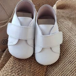 KaterinasDesigns White Leather Velcro Soft Sole Shoe Boys Baptismal