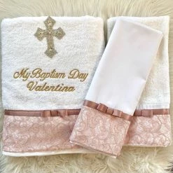 KaterinasDesigns Rose Gold Lace Embroidered And Crystal Cross Ladopano Set Girls Ladopana