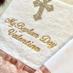 KaterinasDesigns Rose Gold Lace Embroidered And Crystal Cross Ladopano Set Girls Ladopana