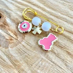 KaterinasDesigns Large Pink Mati, Cross, And Bear Filaxto/ Good Luck Charm Girls