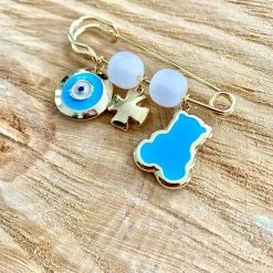 KaterinasDesigns Large Blue Mati, Cross, And Bear Filaxto / Good Luck Charm