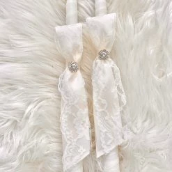 KaterinasDesigns Alter Table Candles Ivory And White Lace Crystal 2 Small Candles