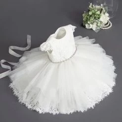 Girls Baptismal Outfits Teter Warm White Lace Short Sleeve Baptismal Dress