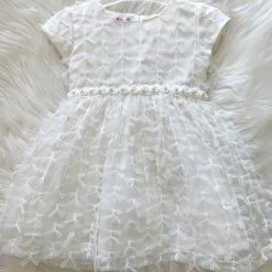 KaterinasDesigns Girls Baptismal White Pearl Flower Dress
