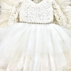 Girls Baptismal Teter Warm White Laced Hem Dress