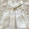 KaterinasDesigns Girls Baptismal Linen Crystal Bow Dress