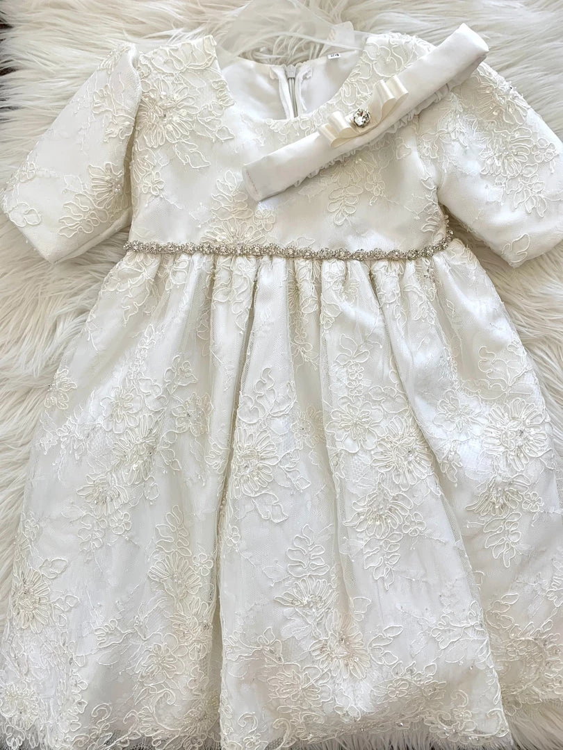 KaterinasDesigns Girls Baptismal Silk Beaded Lace Dress 3 KaterinasDesigns Girls Baptismal Silk Beaded Lace Dress