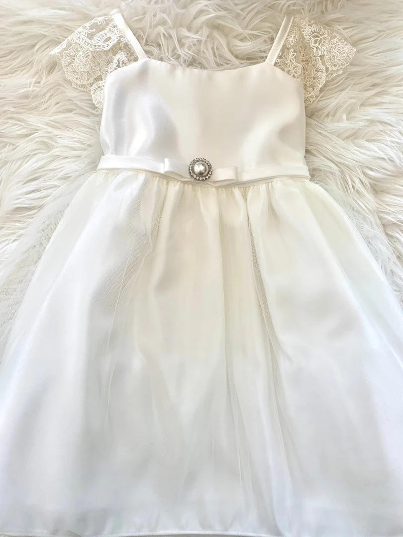 KaterinasDesigns Lace Cap Sleeve Pearl Baptismal Dress Girls Baptismal Outfits 3 KaterinasDesigns Lace Cap Sleeve Pearl Baptismal Dress Girls Baptismal Outfits