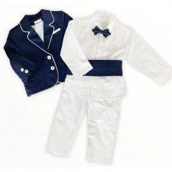 KaterinasDesigns Boys Baptismal Outfits Greek Cotton Navy Baptismal Suit