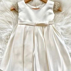 Girls Baptismal Jolene Off-White Pearl Cap Sleeve