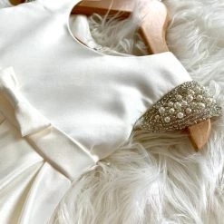 Girls Baptismal Jolene Off-White Pearl Cap Sleeve