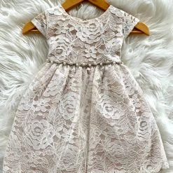 Girls Baptismal Jolene Champagne Lace Dress