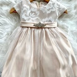 KaterinasDesigns Girls Baptismal Champagne Lace Diamond Dress