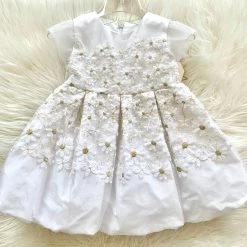 Stella White And Gold Floral Baptismal Dress Girls Baptismal Outfits
