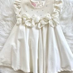 Biscotti Cream Velvet Diamond Bow Dress