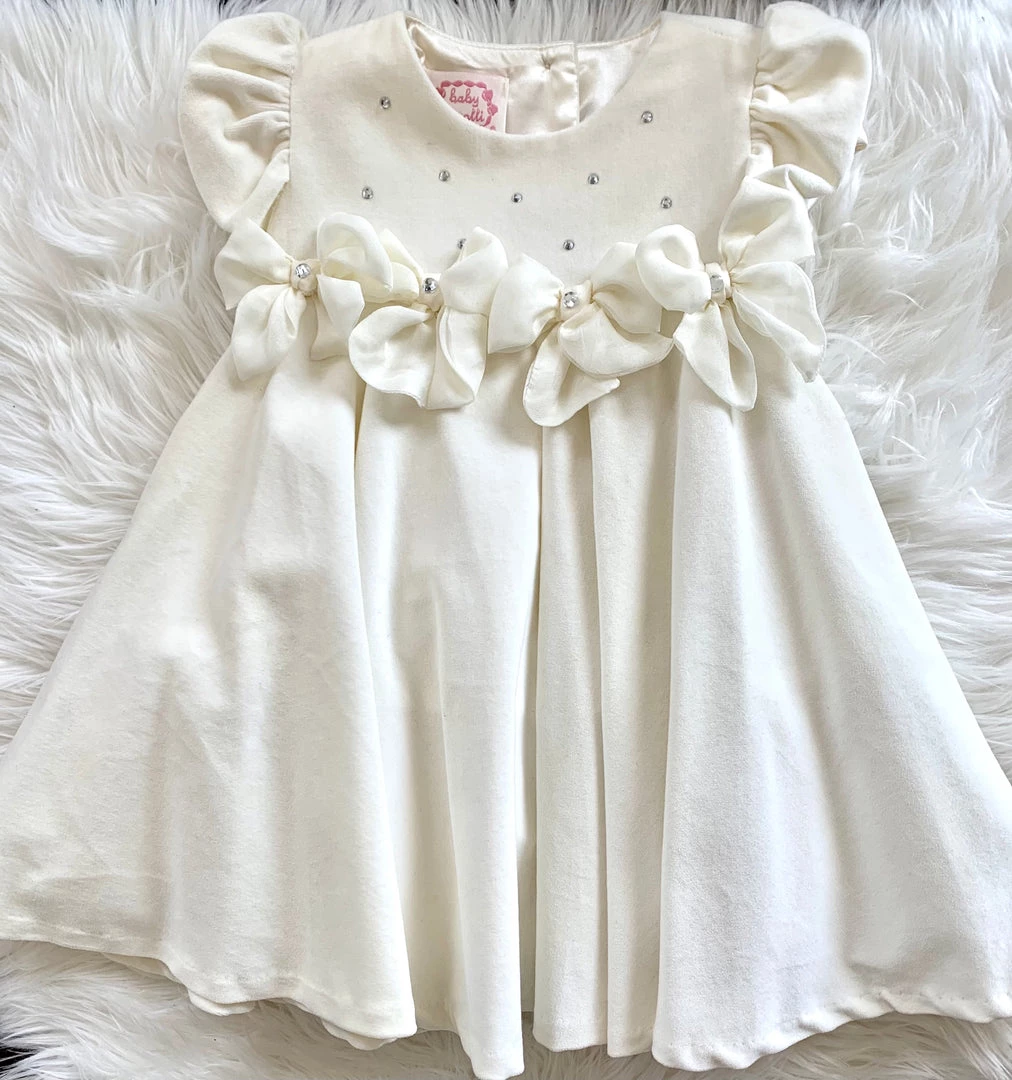 Biscotti Cream Velvet Diamond Bow Dress 3 Biscotti Cream Velvet Diamond Bow Dress