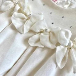 Biscotti Cream Velvet Diamond Bow Dress