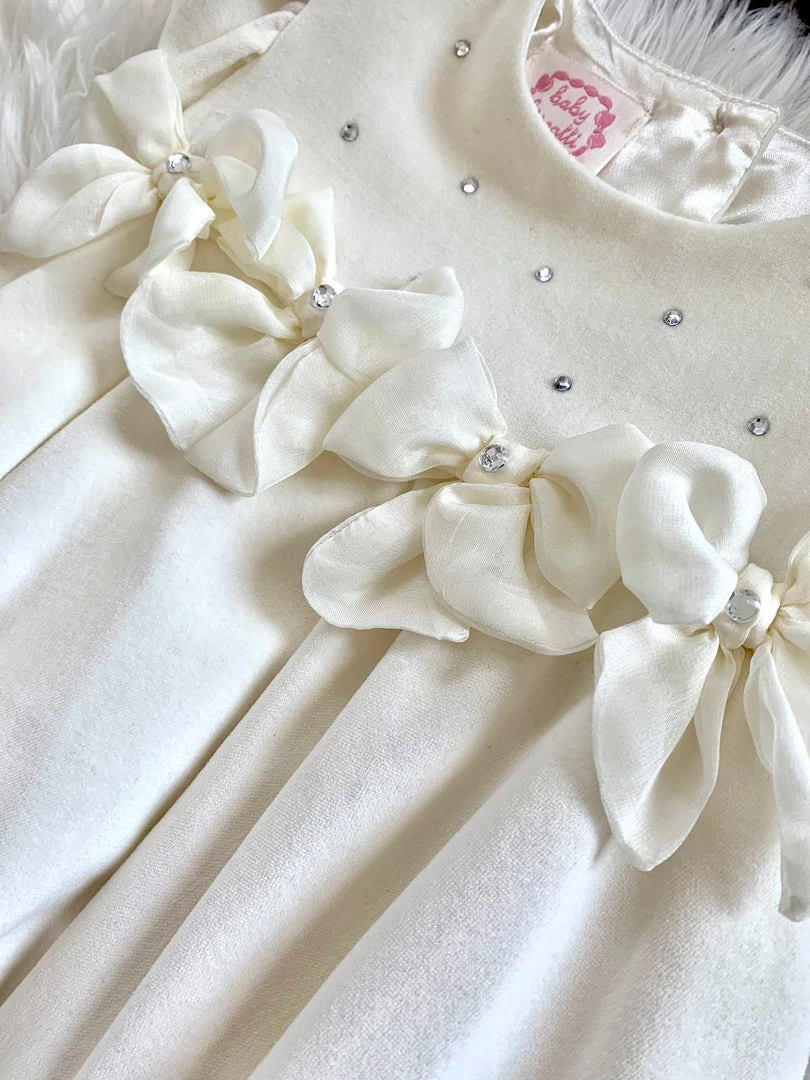 Biscotti Cream Velvet Diamond Bow Dress 4 Biscotti Cream Velvet Diamond Bow Dress