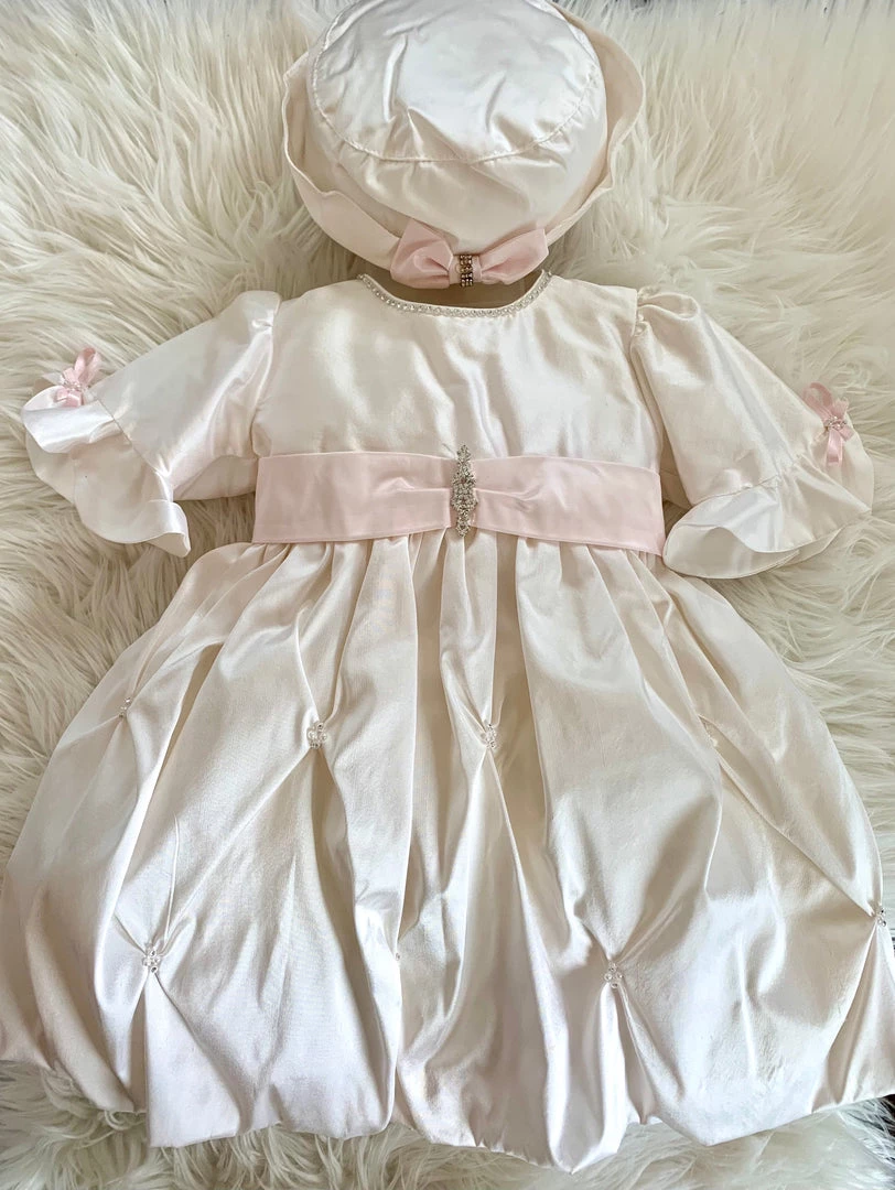KaterinasDesigns Girls Baptismal Outfits Baby Pink Puckered Baptismal Dress 3 KaterinasDesigns Girls Baptismal Outfits Baby Pink Puckered Baptismal Dress