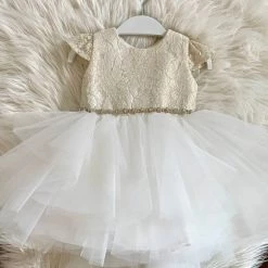 Teter Warm White And Gold High Low Baptismal Dress Girls Baptismal Outfits