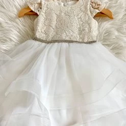 Teter Warm Off-White And Gold Layered Baptismal Dress Girls Baptismal Outfits