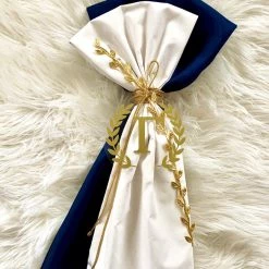 KaterinasDesigns Navy And Gold Olive Vine Leaf Personalized 2ft Lambatha Lambathes