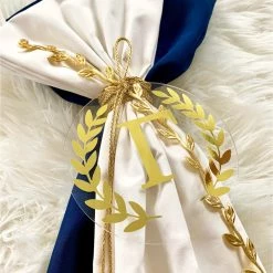 KaterinasDesigns Navy And Gold Olive Vine Leaf Personalized 2ft Lambatha Lambathes