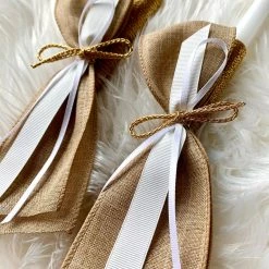 KaterinasDesigns Burlap And Gold 2 Small Candles Alter Table Candles