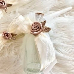 KaterinasDesigns Ivory And Rose Gold Floral Oil Bottle Set