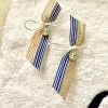 KaterinasDesigns Burlap And Navy Striped Cross Upright Bow Martyiko / Witness Pin