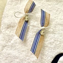 KaterinasDesigns Burlap And Navy Striped Cross Upright Bow Martyiko / Witness Pin