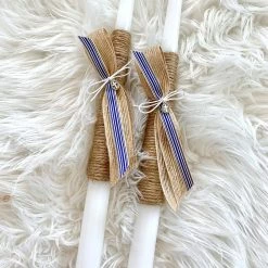 KaterinasDesigns Alter Table Candles Burlap And Navy Striped 2 Small Candles