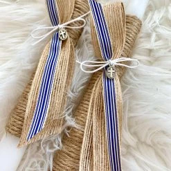 KaterinasDesigns Alter Table Candles Burlap And Navy Striped 2 Small Candles