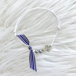 KaterinasDesigns Navy Striped Silver Cross Bracelet Martyiko / Witness Pin Martyika/Witness Pins