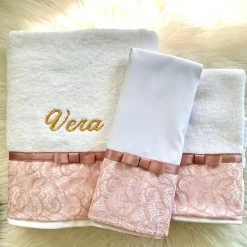 KaterinasDesigns Girls Ladopana Rose Gold Lace Bow Embroidered Ladopano Set