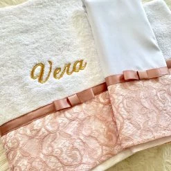 KaterinasDesigns Girls Ladopana Rose Gold Lace Bow Embroidered Ladopano Set