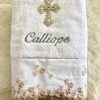 KaterinasDesigns Crystal Cross Embroidered Champagne De Fleurs Bath Towel