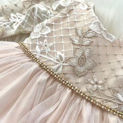 Jolene Champagne Long Sleeve Lace Baptismal Dress Girls Baptismal Outfits