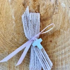 KaterinasDesigns Girls Baptismal Baby Pink Burlap Upright Bow Martyiko/Witness Pin