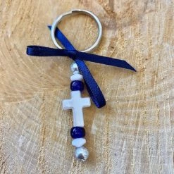 KaterinasDesigns Navy And Pearl Cross Keychain Martyiko/Witness Pin