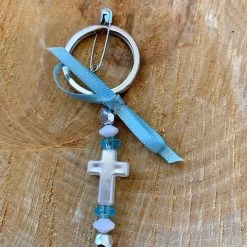 KaterinasDesigns Boys Baptismal Light Blue And Pearl Cross Keychain Martyiko/Witness Pin