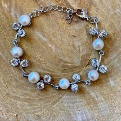 KaterinasDesigns White Fresh Water Pearl And Diamond Bracelet
