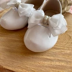 KaterinasDesigns Girls Baptismal White Bow Walking Shoe