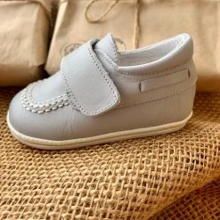 KaterinasDesigns Boys Baptismal Grey Leather Walking Shoe